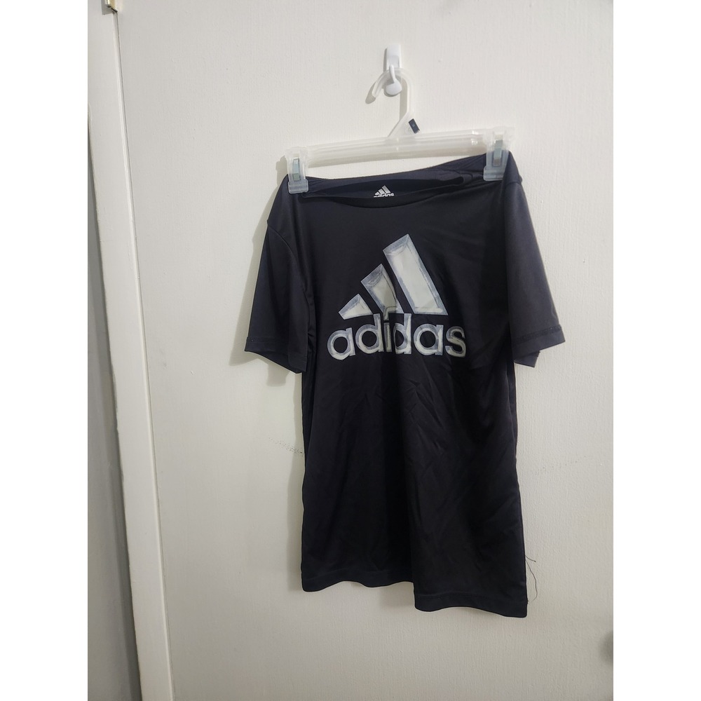 Adidas Boys Black Graphic Logo Performance Short Sleeve T-Shirt Size M 10-12